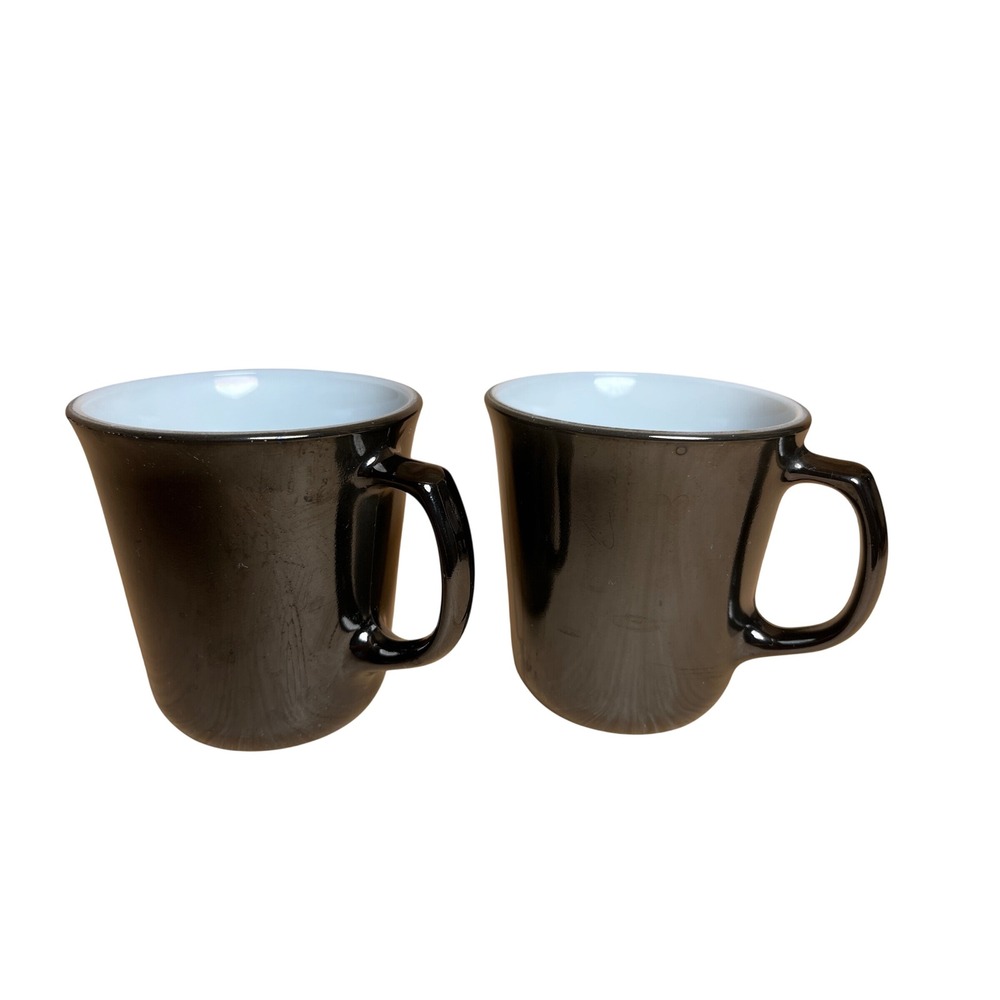 Vintage Pyrex Black Milk Glass Mugs Set of 2 Corning NY USA Microwave Safe 49